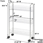 Chariot de rangement fin Household Essentials, chariot de rangement à 3 étagères avec roues, argenté