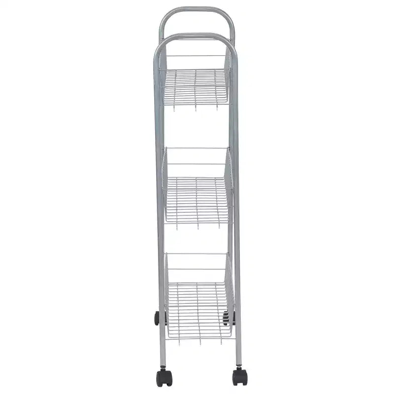 Chariot de rangement fin Household Essentials, chariot de rangement à 3 étagères avec roues, argenté