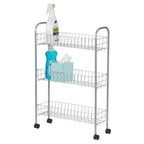 Chariot de rangement fin Household Essentials, chariot de rangement à 3 étagères avec roues, argenté