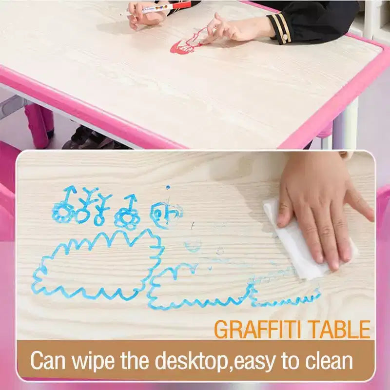 Ensemble de 47 tables et 6 chaises réglables en hauteur pour tout-petits avec pieds de table antidérapants et plateau de table graffitis pour organisateur