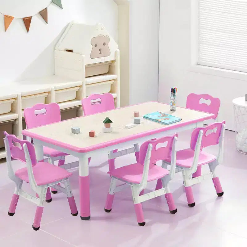 Ensemble de 47 tables et 6 chaises réglables en hauteur pour tout-petits avec pieds de table antidérapants et plateau de table graffitis pour organisateur