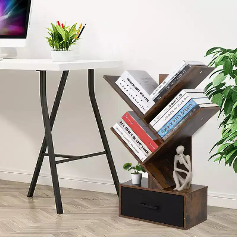 Bibliothèque moderne à 4 étagères, en forme d'arbre, meuble de rangement en bois, pour livres/CD/films, pour bureau à domicile, salon, chambre à coucher