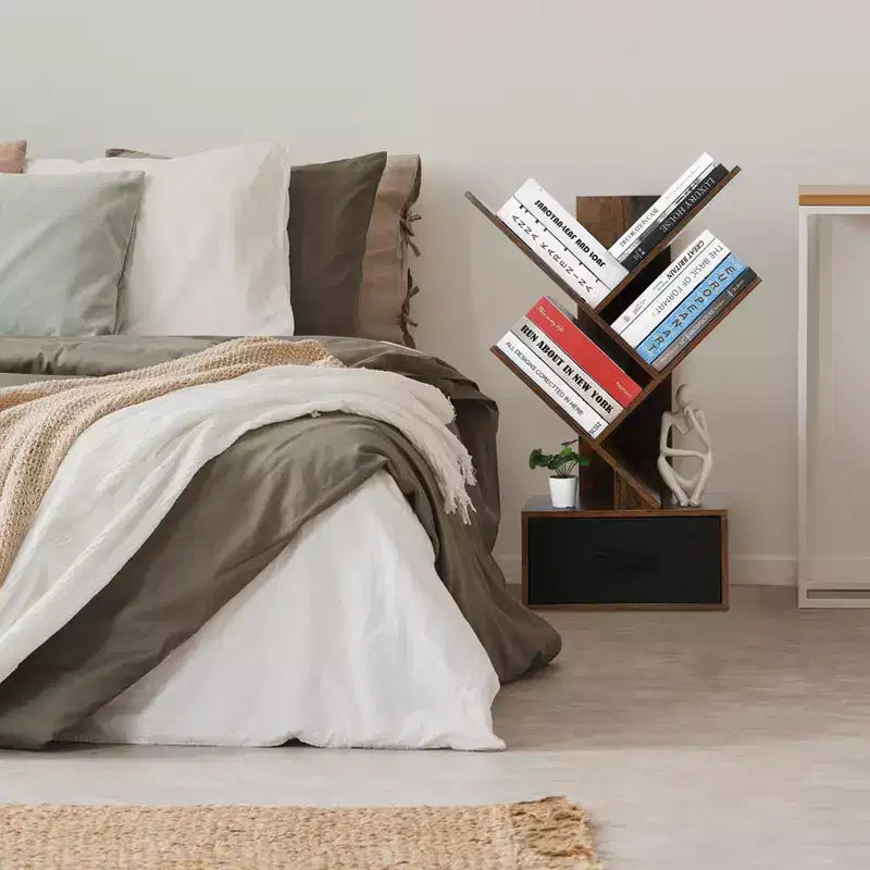 Bibliothèque moderne à 4 étagères, en forme d'arbre, meuble de rangement en bois, pour livres/CD/films, pour bureau à domicile, salon, chambre à coucher
