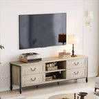 GustoWave Vintage TV Stand for up to 75 Inch TV, Entertainment Center with Metal Roman Columns & 4 Drawers, Rustic Grey
