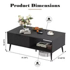 Table basse, table basse en bois avec meuble de rangement, conception à deux niveaux, portes coulissantes de style ondulé, moderne pour ferme, salon, bureau, salle de détente