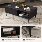 Table basse, table basse en bois avec meuble de rangement, conception à deux niveaux, portes coulissantes de style ondulé, moderne pour ferme, salon, bureau, salle de détente
