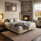 Bed Frame, Corduroy Upholstered Queen Bed Frame with Wingback Headboard, No Box Spring Needed, Solid Wooden Slats, Noise Free