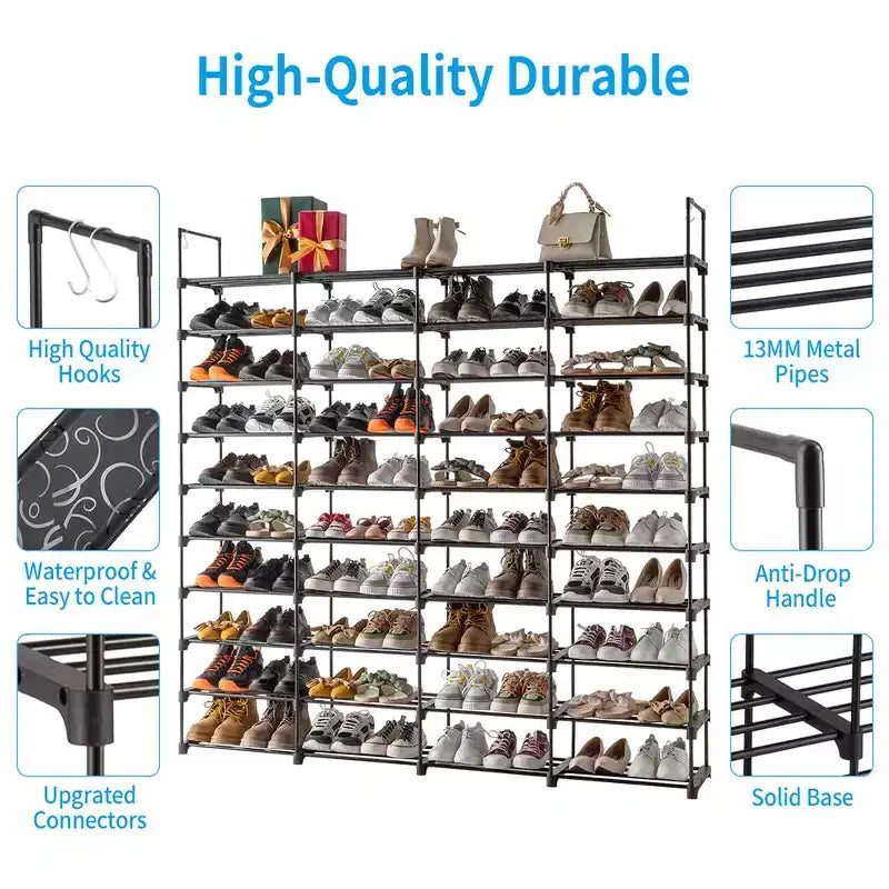 Étagère à Chaussures 10 Niveaux, Organisateur de Rangement pour Chaussures, Meuble de Rangement pour 72 Paires de Chaussures pour Placard