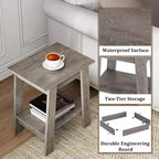 Table d'appoint rustique avec étagère de rangement, Table d'appoint à 2 niveaux, Table de chevet étroite, Table basse minimaliste pour salon, chambre à coucher