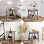 Table d'appoint rustique avec étagère de rangement, Table d'appoint à 2 niveaux, Table de chevet étroite, Table basse minimaliste pour salon, chambre à coucher