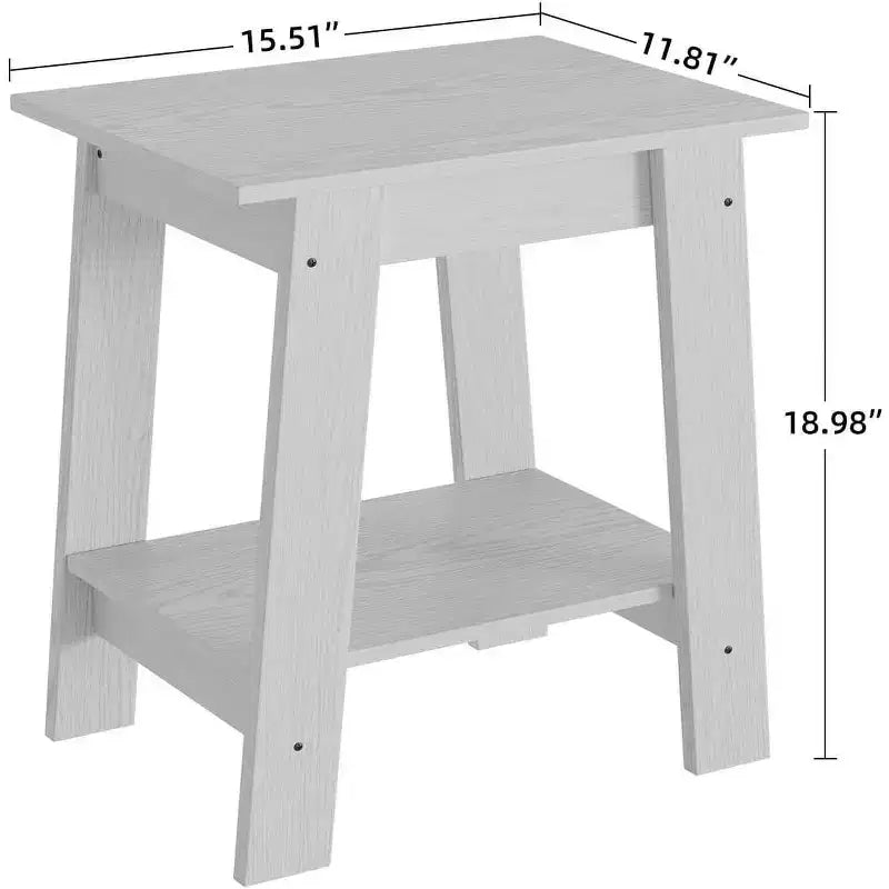 Table d'appoint rustique avec étagère de rangement, Table d'appoint à 2 niveaux, Table de chevet étroite, Table basse minimaliste pour salon, chambre à coucher