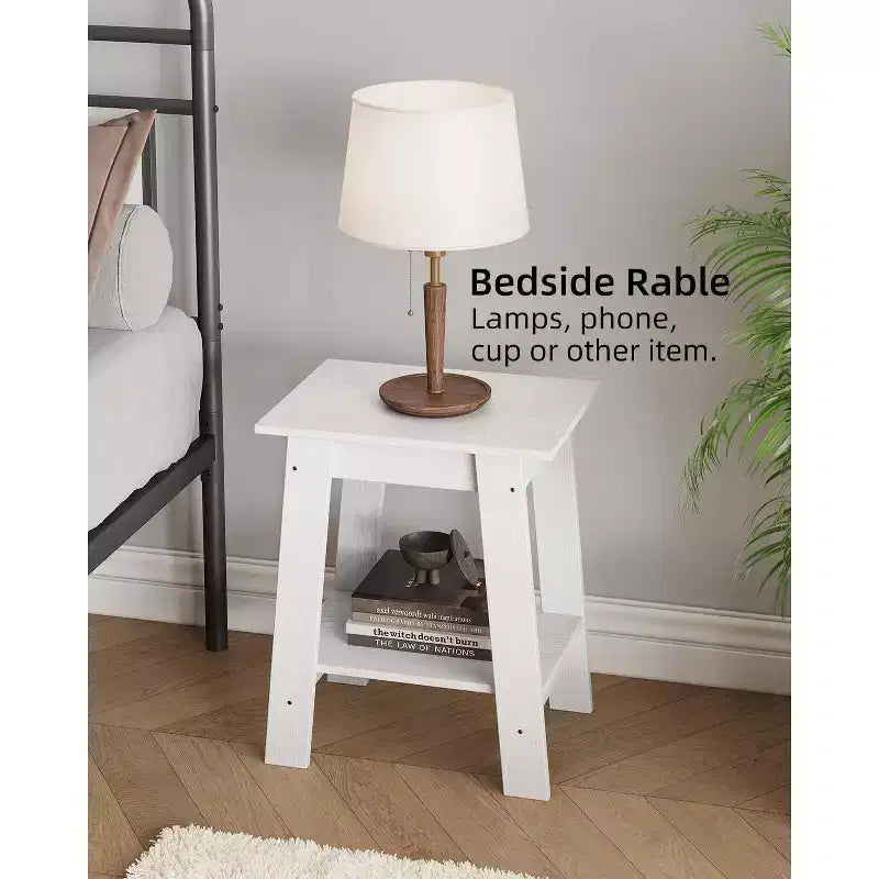Table d'appoint rustique avec étagère de rangement, Table d'appoint à 2 niveaux, Table de chevet étroite, Table basse minimaliste pour salon, chambre à coucher
