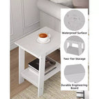Table d'appoint rustique avec étagère de rangement, Table d'appoint à 2 niveaux, Table de chevet étroite, Table basse minimaliste pour salon, chambre à coucher