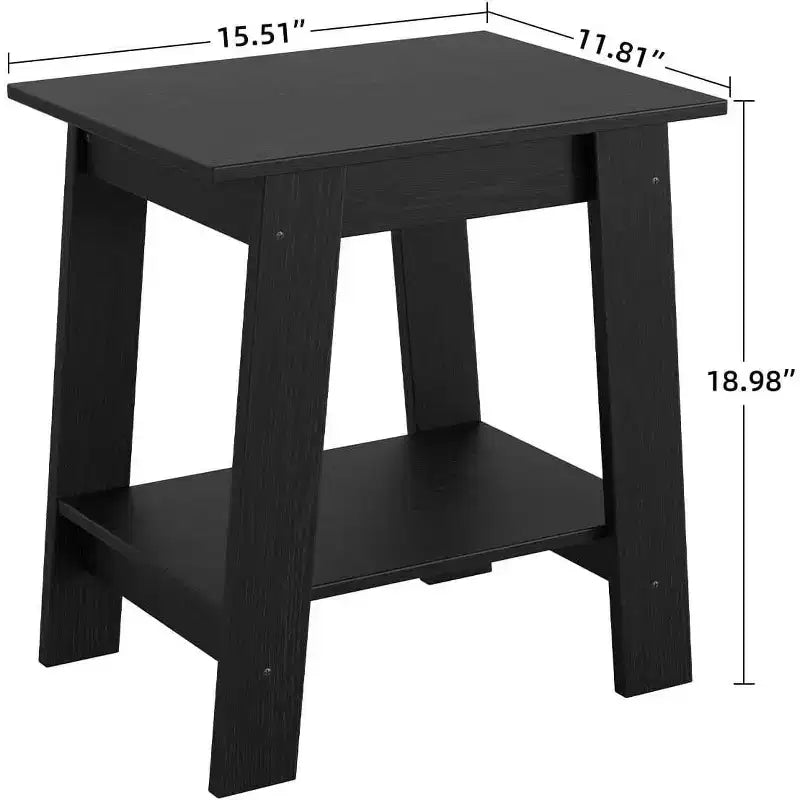 Table d'appoint rustique avec étagère de rangement, Table d'appoint à 2 niveaux, Table de chevet étroite, Table basse minimaliste pour salon, chambre à coucher