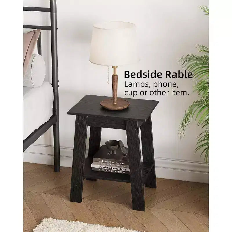 Table d'appoint rustique avec étagère de rangement, Table d'appoint à 2 niveaux, Table de chevet étroite, Table basse minimaliste pour salon, chambre à coucher