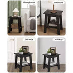 Table d'appoint rustique avec étagère de rangement, Table d'appoint à 2 niveaux, Table de chevet étroite, Table basse minimaliste pour salon, chambre à coucher