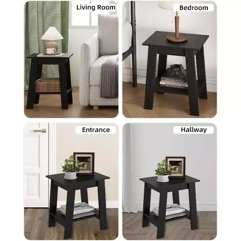 Table d'appoint rustique avec étagère de rangement, Table d'appoint à 2 niveaux, Table de chevet étroite, Table basse minimaliste pour salon, chambre à coucher