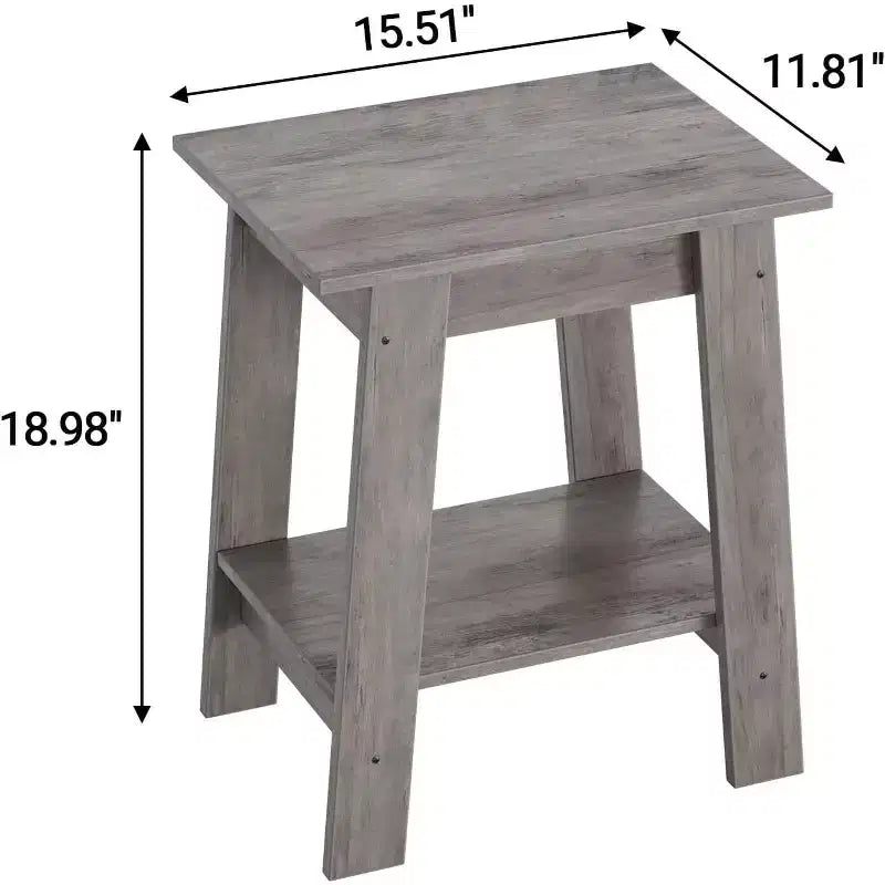 Table d'appoint rustique avec étagère de rangement, Table d'appoint à 2 niveaux, Table de chevet étroite, Table basse minimaliste pour salon, chambre à coucher