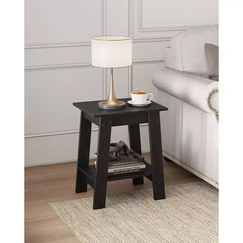 Rustic Side Table with Storage Shelf, 2 Tier Accent Table, Narrow Night Stand, Minimalist Coffee Table for Living Room, Bedroom