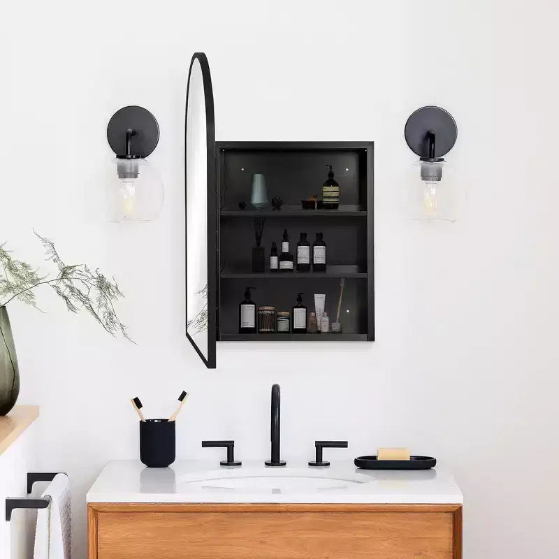Armoire à pharmacie de salle de bain arquée noire avec miroir de 36 * 24 pouces