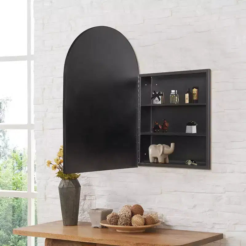 Armoire à pharmacie de salle de bain arquée noire avec miroir de 36 * 24 pouces