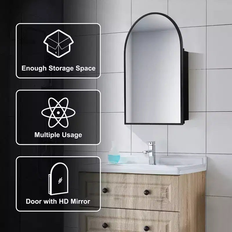 Armoire à pharmacie de salle de bain arquée noire avec miroir de 36 * 24 pouces