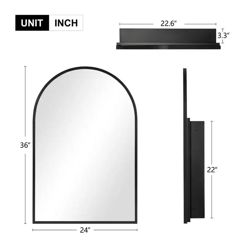 Armoire à pharmacie de salle de bain arquée noire avec miroir de 36 * 24 pouces