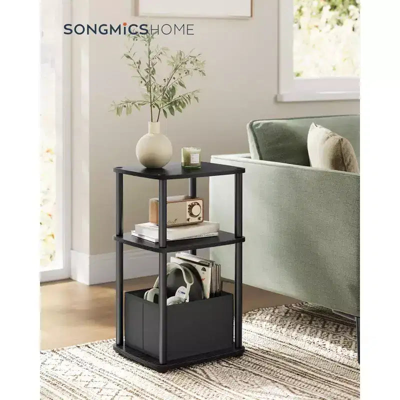 Table d'appoint à 3 niveaux avec panier en tissu, table de chevet avec cadre en acier, table d'appoint de rangement à montage sans outils pour chambre à coucher, salon, design moderne