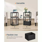 Table d'appoint à 3 niveaux avec panier en tissu, table de chevet avec cadre en acier, table d'appoint de rangement à montage sans outils pour chambre à coucher, salon, design moderne