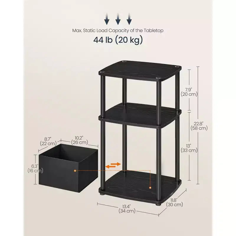Table d'appoint à 3 niveaux avec panier en tissu, table de chevet avec cadre en acier, table d'appoint de rangement à montage sans outils pour chambre à coucher, salon, design moderne