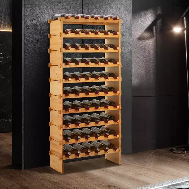 TROPOW Casier à vin empilable, casier de rangement pour vin en bois à 4 niveaux, étagères de présentation de vin en bambou, porte-bouteilles de vin autoportant sans oscillation