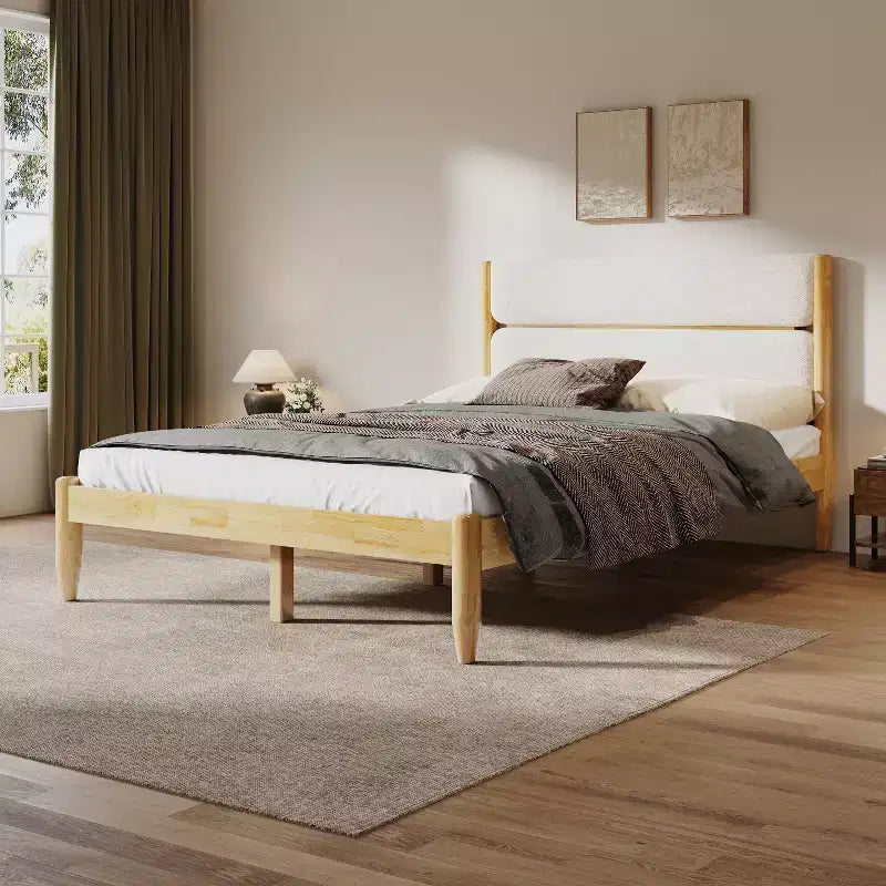 Lit Christopher Knight Home Groth moderne en bois d'hévéa et tissu polaire
