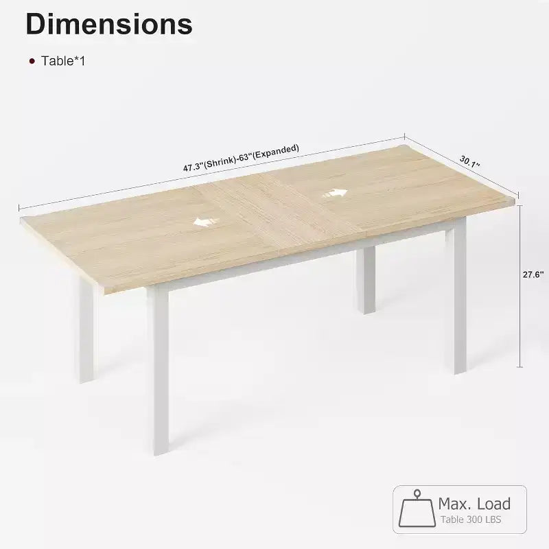 Table de salle à manger CuisinSmart, grande table de salle à manger extensible de 160 cm, table de cuisine (Table seule)
