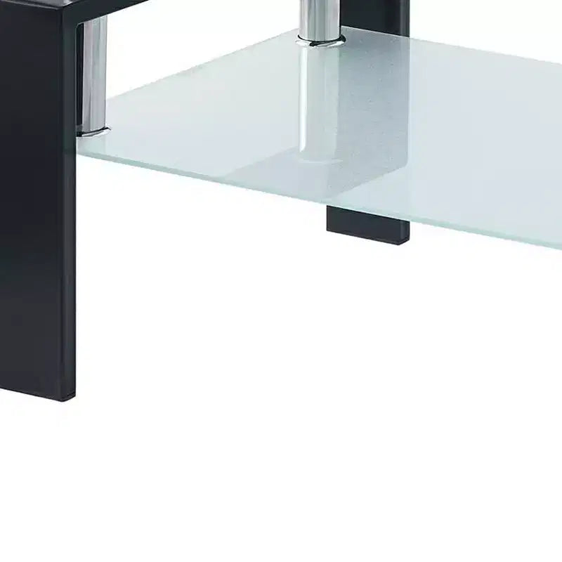 Table basse HomeRoots 39 avec étagère en verre transparent, verre noir et acier