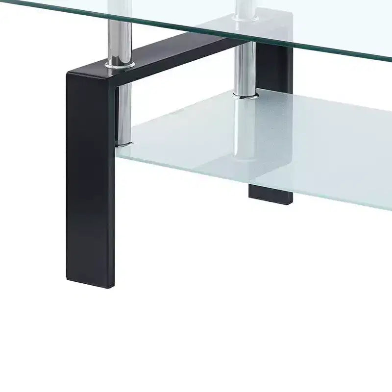 Table basse HomeRoots 39 avec étagère en verre transparent, verre noir et acier