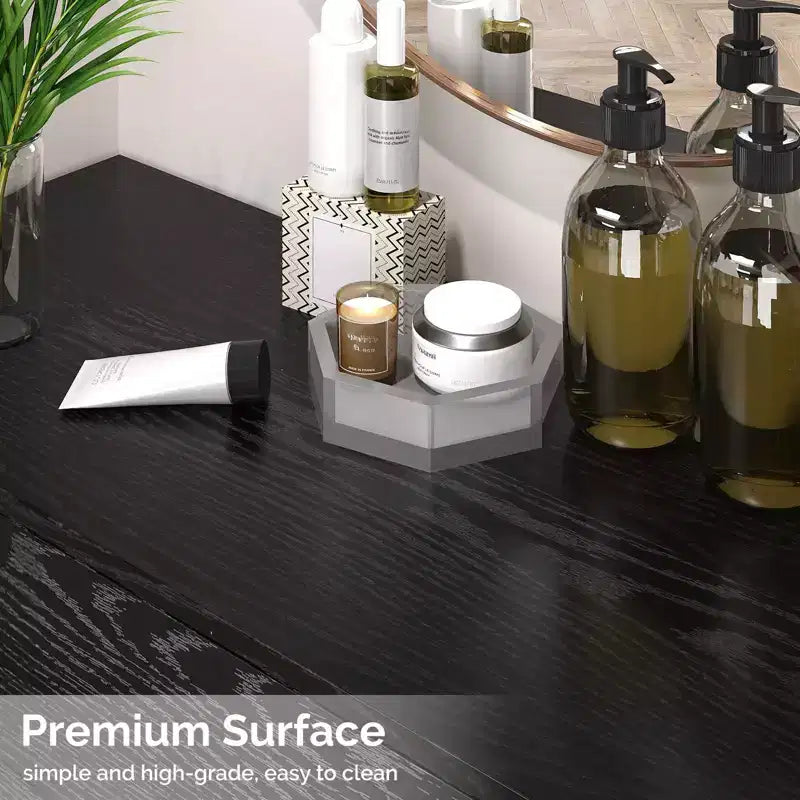 Meuble de rangement pour salon de coiffure Karl avec miroir, 3 tiroirs et 1 étagère ouverte