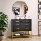 Meuble de rangement pour salon de coiffure Karl avec miroir, 3 tiroirs et 1 étagère ouverte