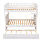 Lit superposé double sur double avec lit gigogne simple, lit superposé en pin avec barrières de sécurité, blanc