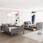 Lit superposé double sur double avec lit gigogne simple, lit superposé en pin avec barrières de sécurité, blanc