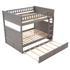 Lit superposé double sur double avec lit gigogne simple, lit superposé en pin avec barrières de sécurité, blanc