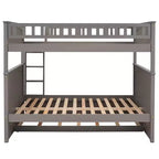 Lit superposé double sur double avec lit gigogne simple, lit superposé en pin avec barrières de sécurité, blanc