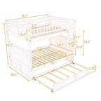Lit superposé double sur double avec lit gigogne simple, lit superposé en pin avec barrières de sécurité, blanc