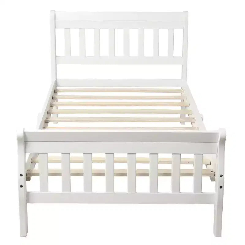 Lit plateforme en bois Lit jumeau Cadre de lit Panneau de lit Sommier Lit traîneau avec tête et pied de lit et support à lattes en bois