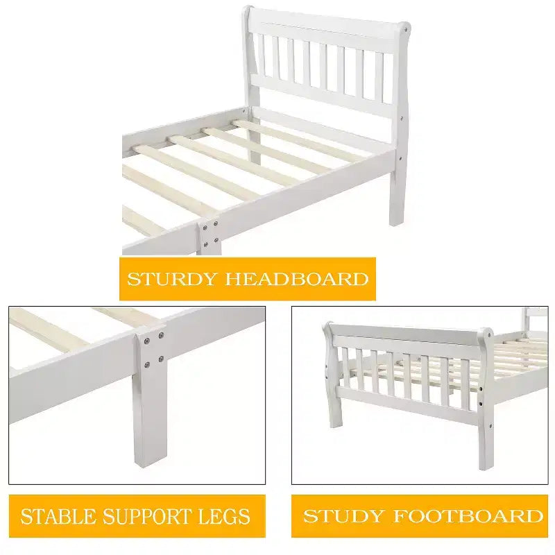 Lit plateforme en bois Lit jumeau Cadre de lit Panneau de lit Sommier Lit traîneau avec tête et pied de lit et support à lattes en bois