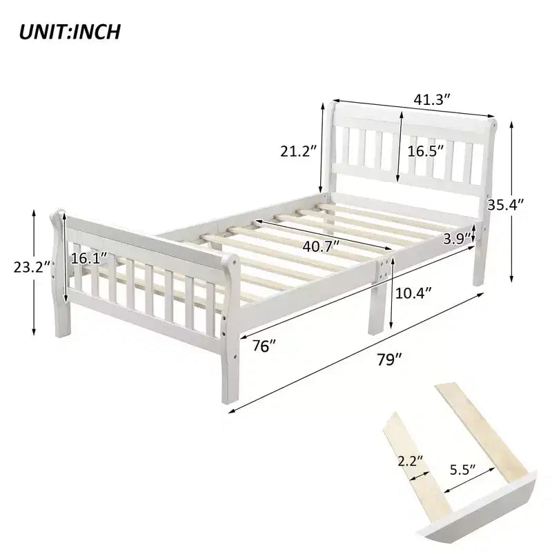 Lit plateforme en bois Lit jumeau Cadre de lit Panneau de lit Sommier Lit traîneau avec tête et pied de lit et support à lattes en bois