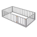 Cadre de lit simple en bois avec clôture et porte blanc