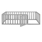Cadre de lit simple en bois avec clôture et porte blanc