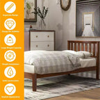 Lit plateforme en bois double avec tête de lit et lattes de bois – Noyer