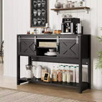RoyalCraft Farmhouse Entryway Console Table with Storage Shelves, Sliding Barn Door and Spacious Tabletop for Living Room or Foyer, Black