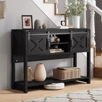 Table console d'entrée RoyalCraft de style rustique avec étagères de rangement, porte coulissante façon grange et plateau spacieux pour salon ou hall d'entrée, Noir